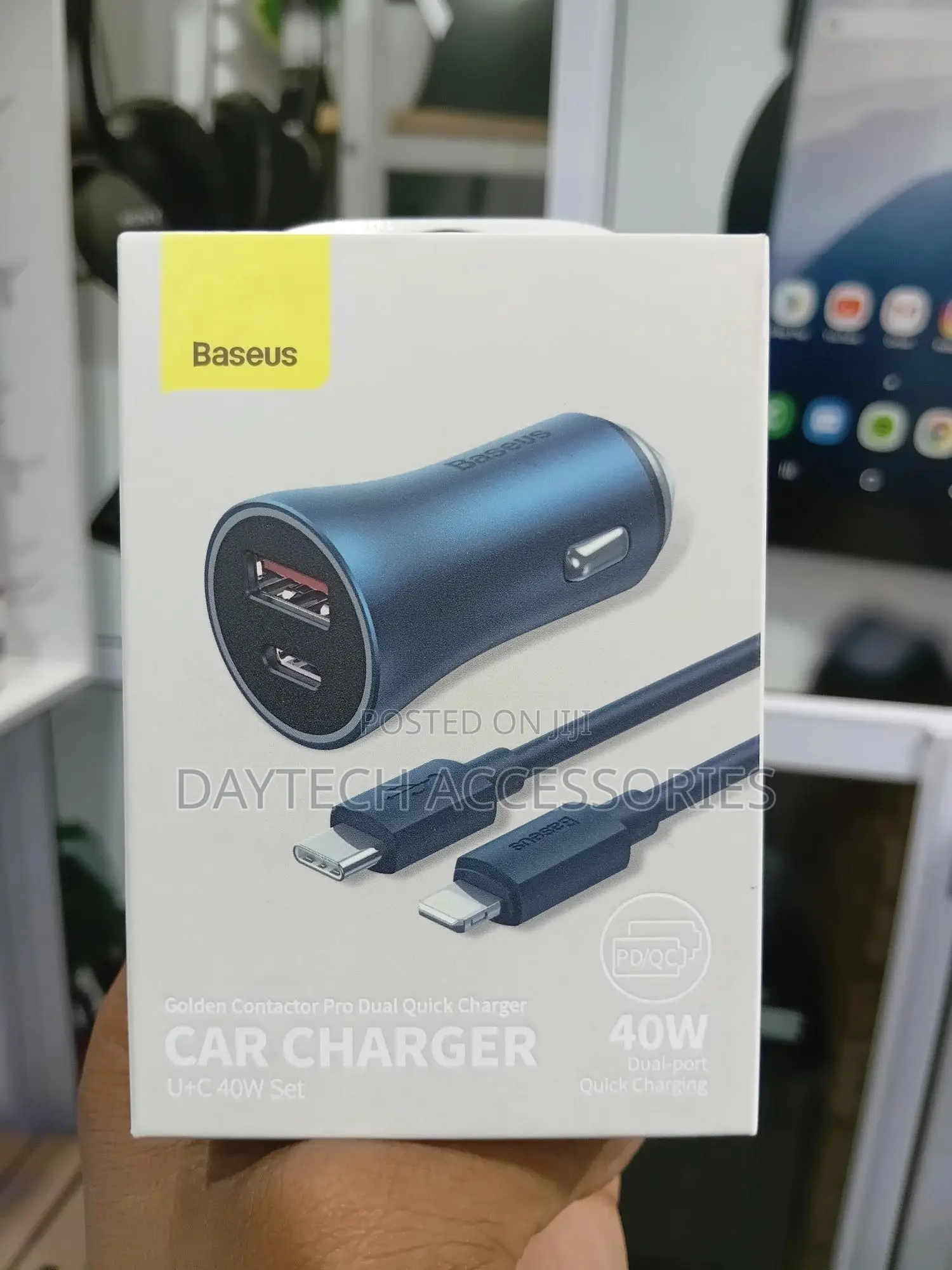 Baseus 40w Car Charger With Type C to Lightning Cable 1m