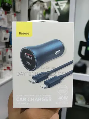 Baseus 40w Car Charger With Type C to Lightning Cable 1m