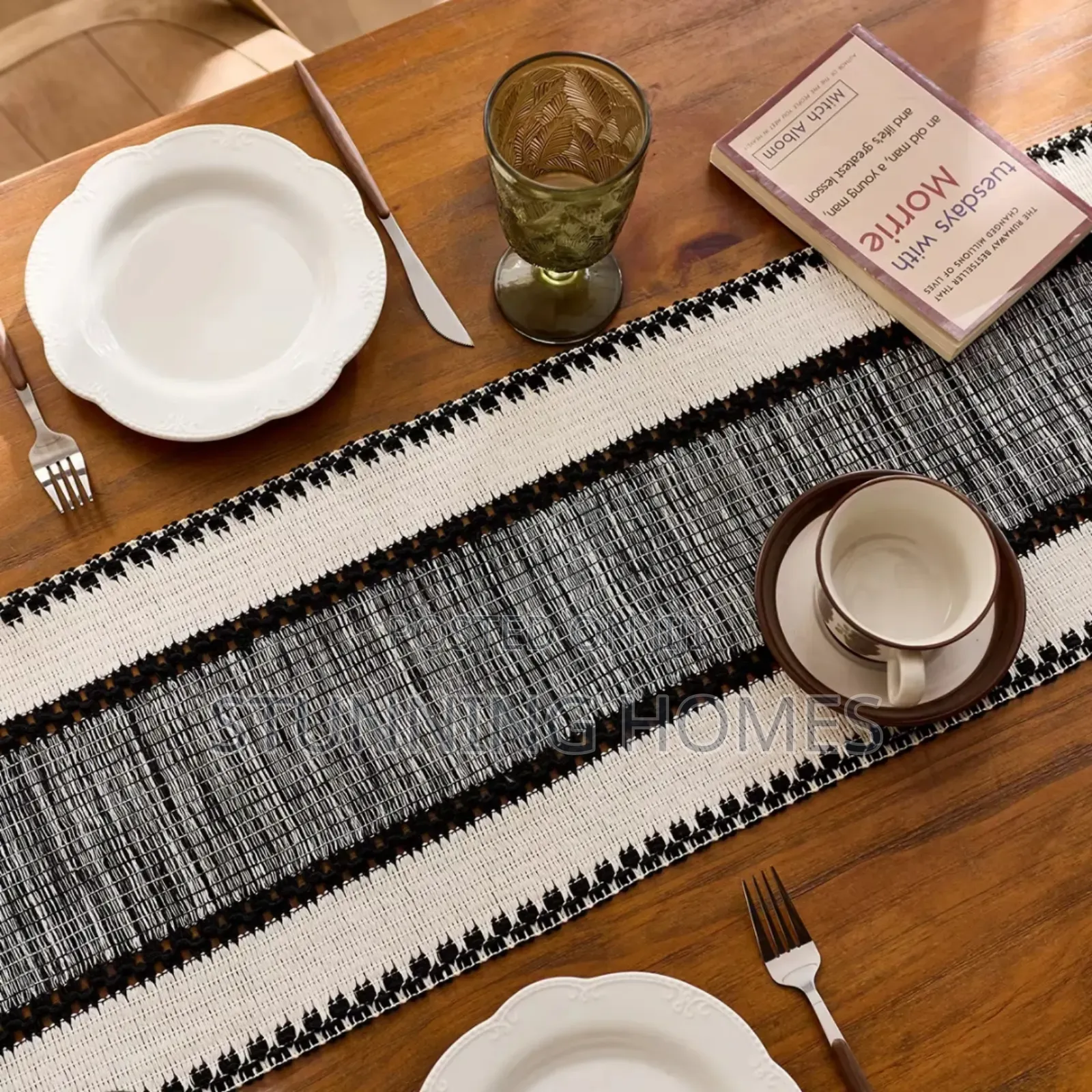 Black and White Woven Table Runner