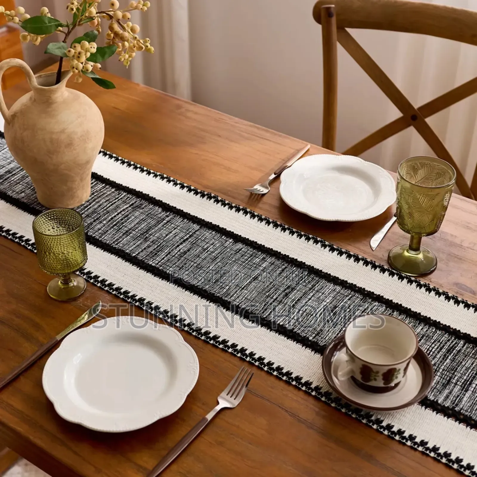 Black and White Woven Table Runner