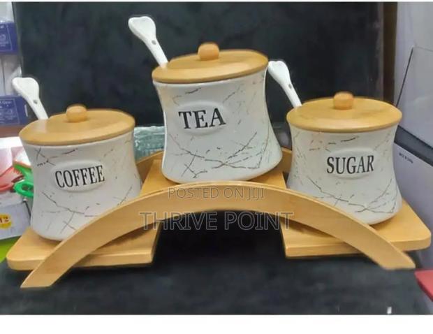 3pcs Canisters/ 3 Cruets Set With Bamboo Rack