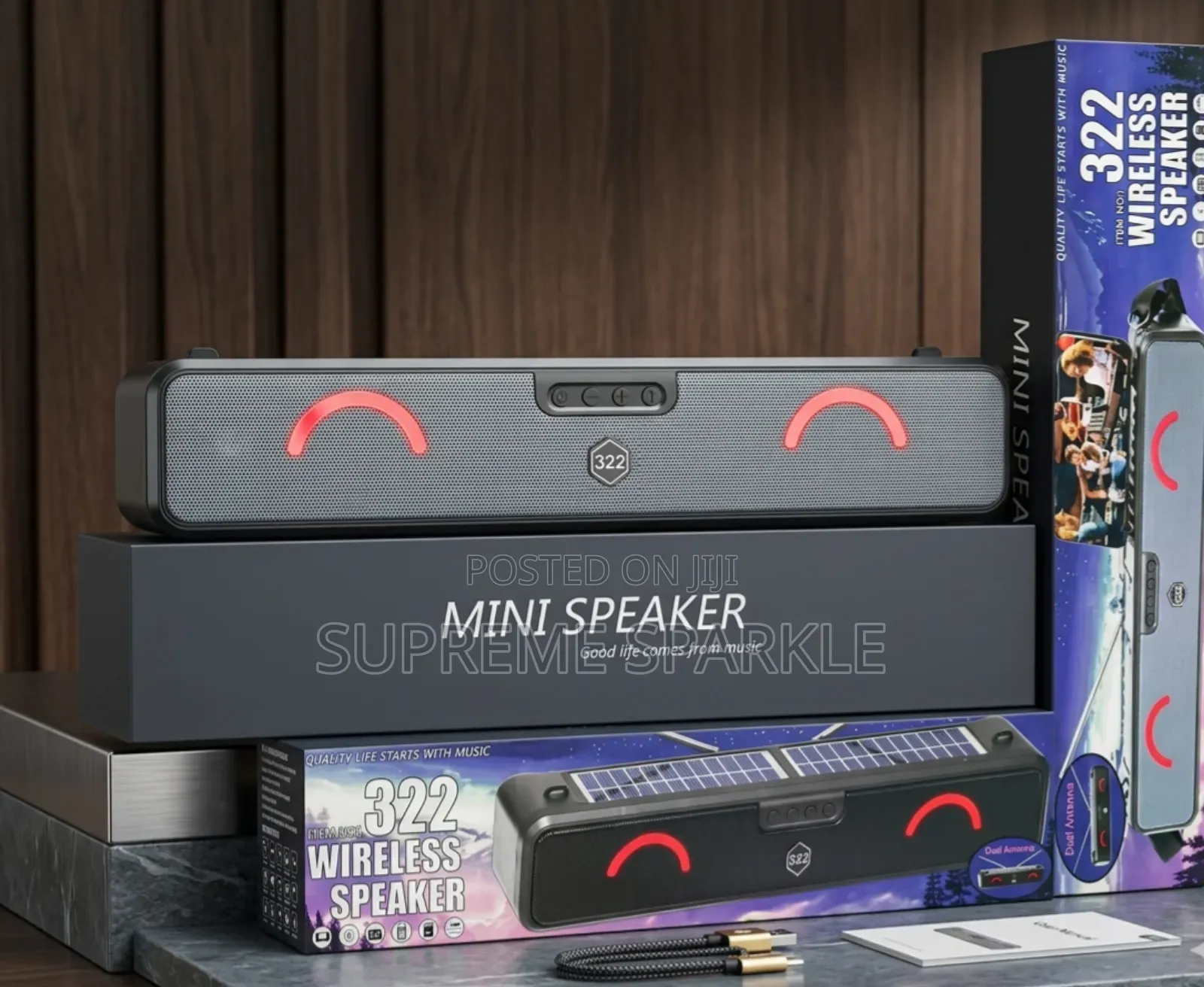 322 Solar Wireless Bluetooth Speaker - Fm Radio, Usb Led Bass Light