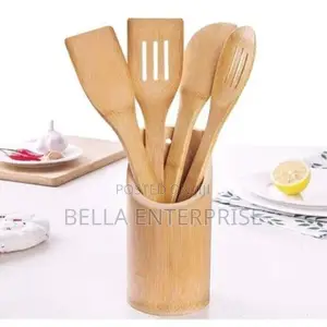 New Arrivals4pc Bamboo Cooking Spoons + Holder