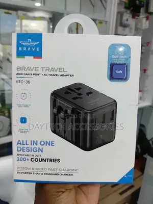 The Is a Brave Travel BTC-36 20w Gan 3 Port + Ac Travel Adapter.