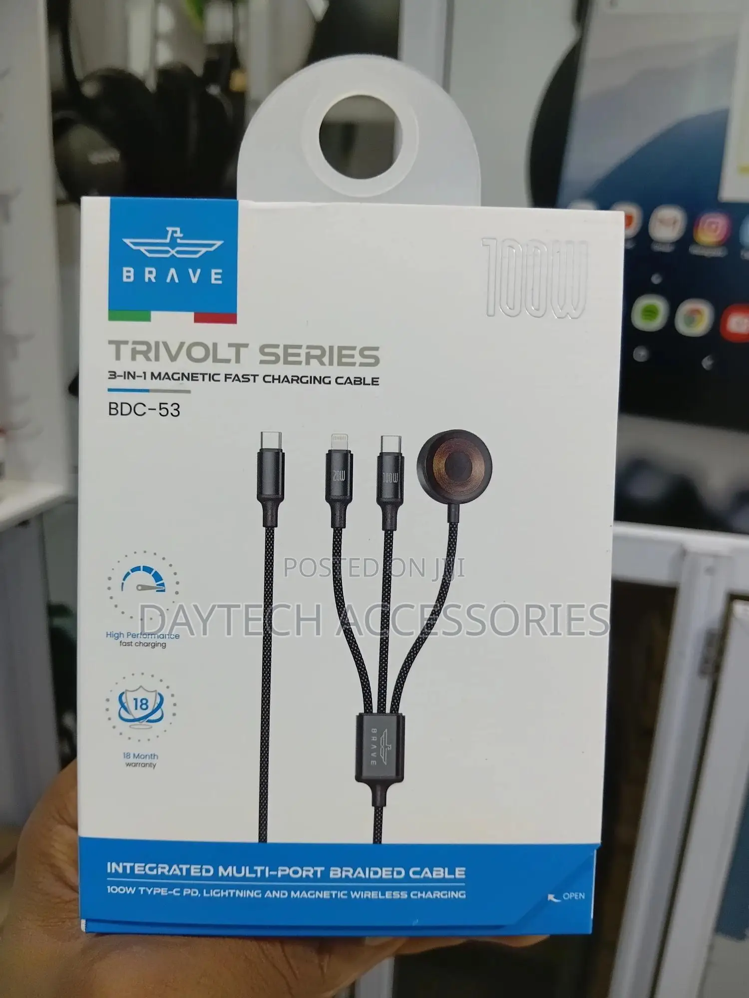 Brave 3 in 1 Magnetic Fast Charging Cable -100w -BDC-53