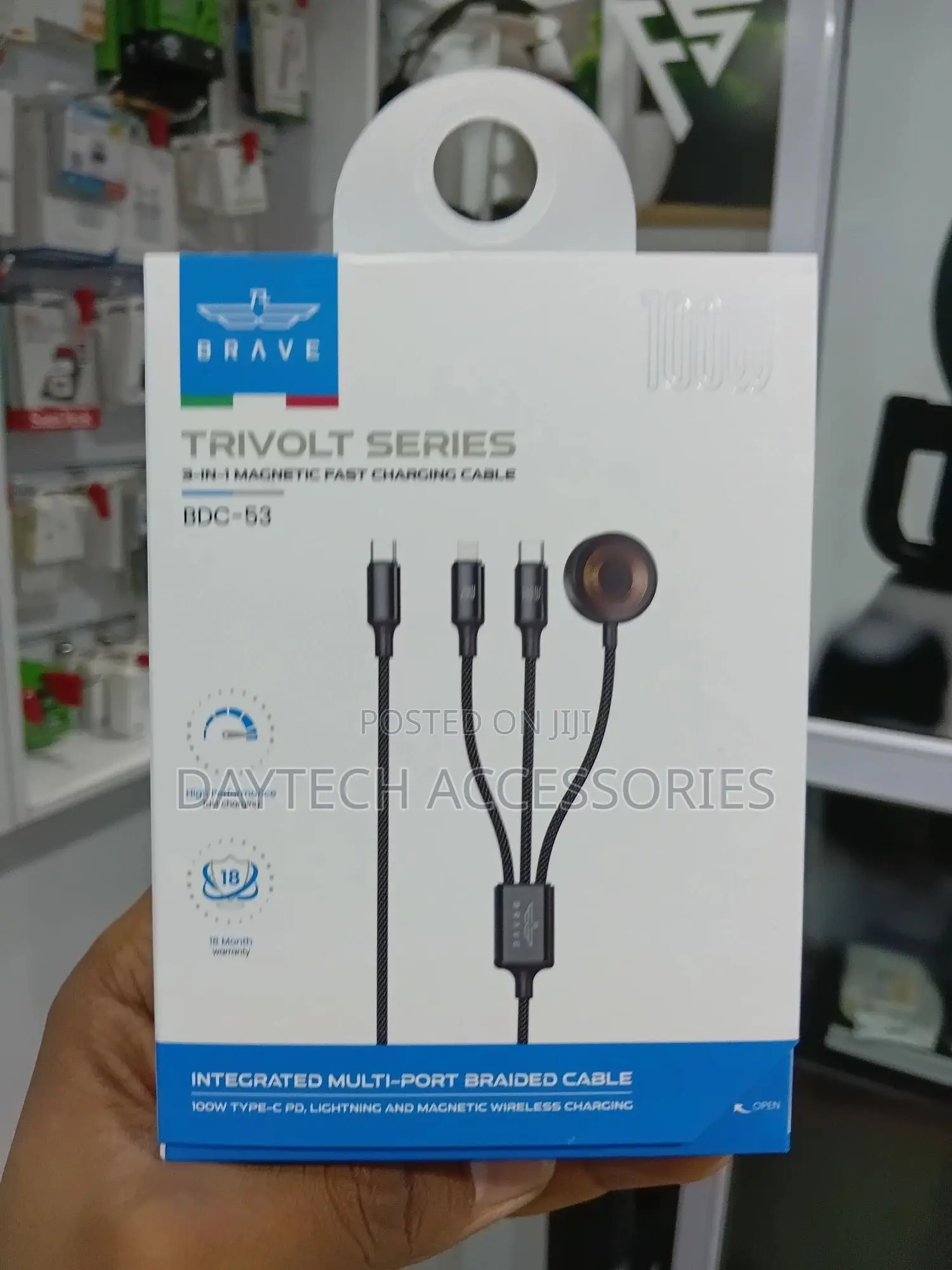Brave Trivolt 3-in-1 Fast Charging Cable 100w - Black