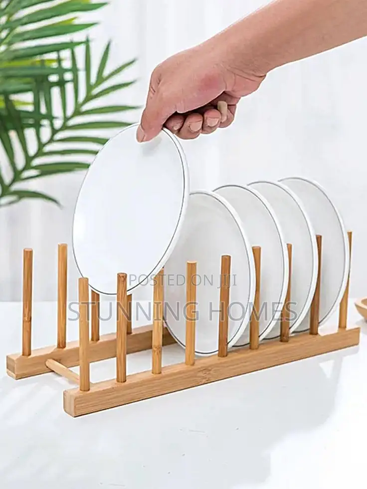 Bamboo Plates Organizer Stand