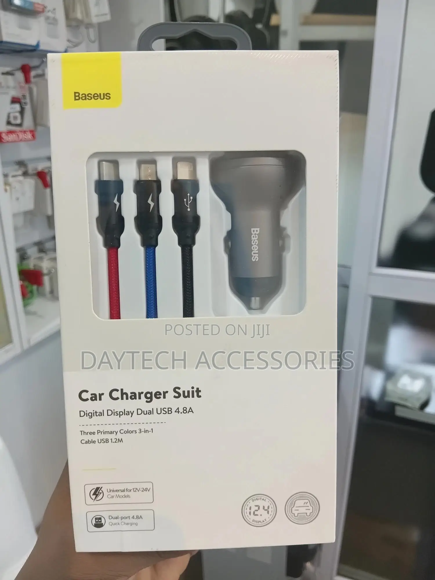 Baseus Digital Display Dual Usb 4.8a Car Charger 24w Suit.