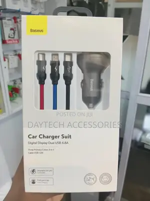 Baseus Digital Display Dual Usb 4.8a 24w Car Charger With 3-in-1 Cable