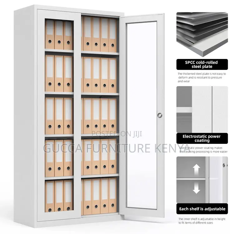 2-Swing Door Glass Front Storage File Cabinet
