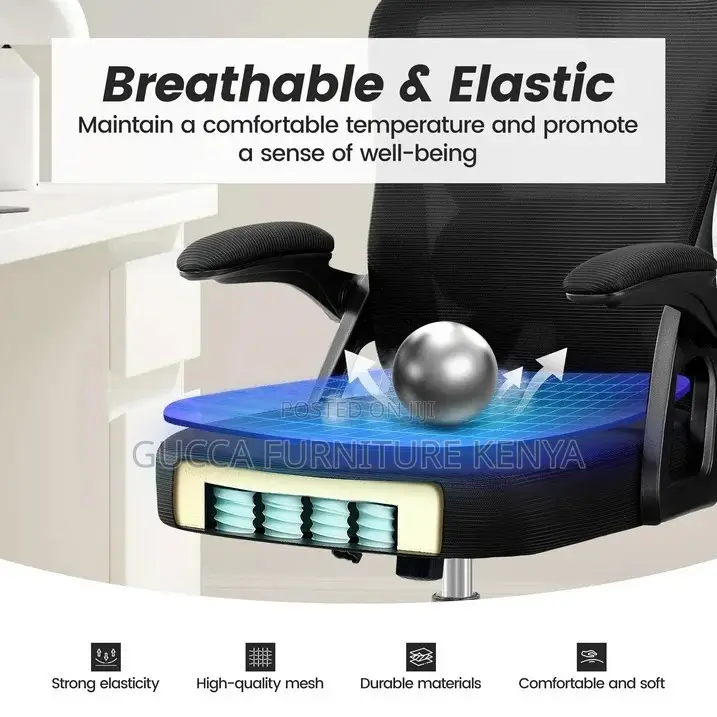 Black Ergonomic Study Chair With Adjustable Arms