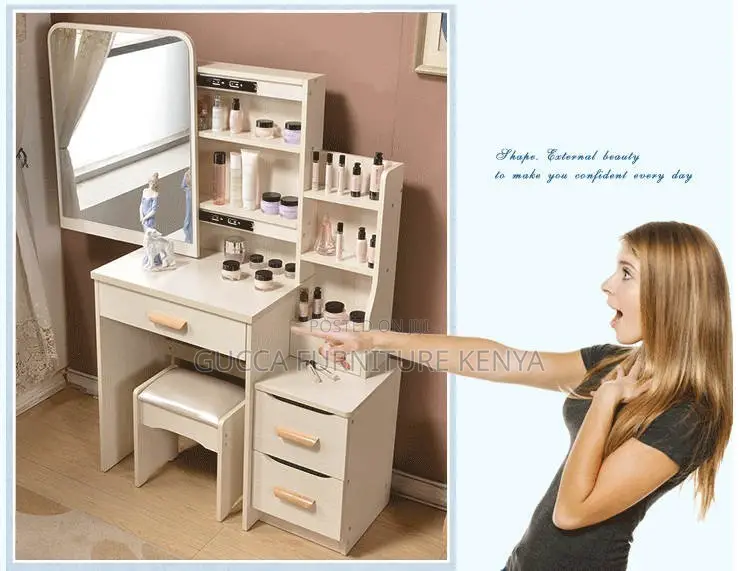 White Makeup Vanity Desk With Sliding Mirror