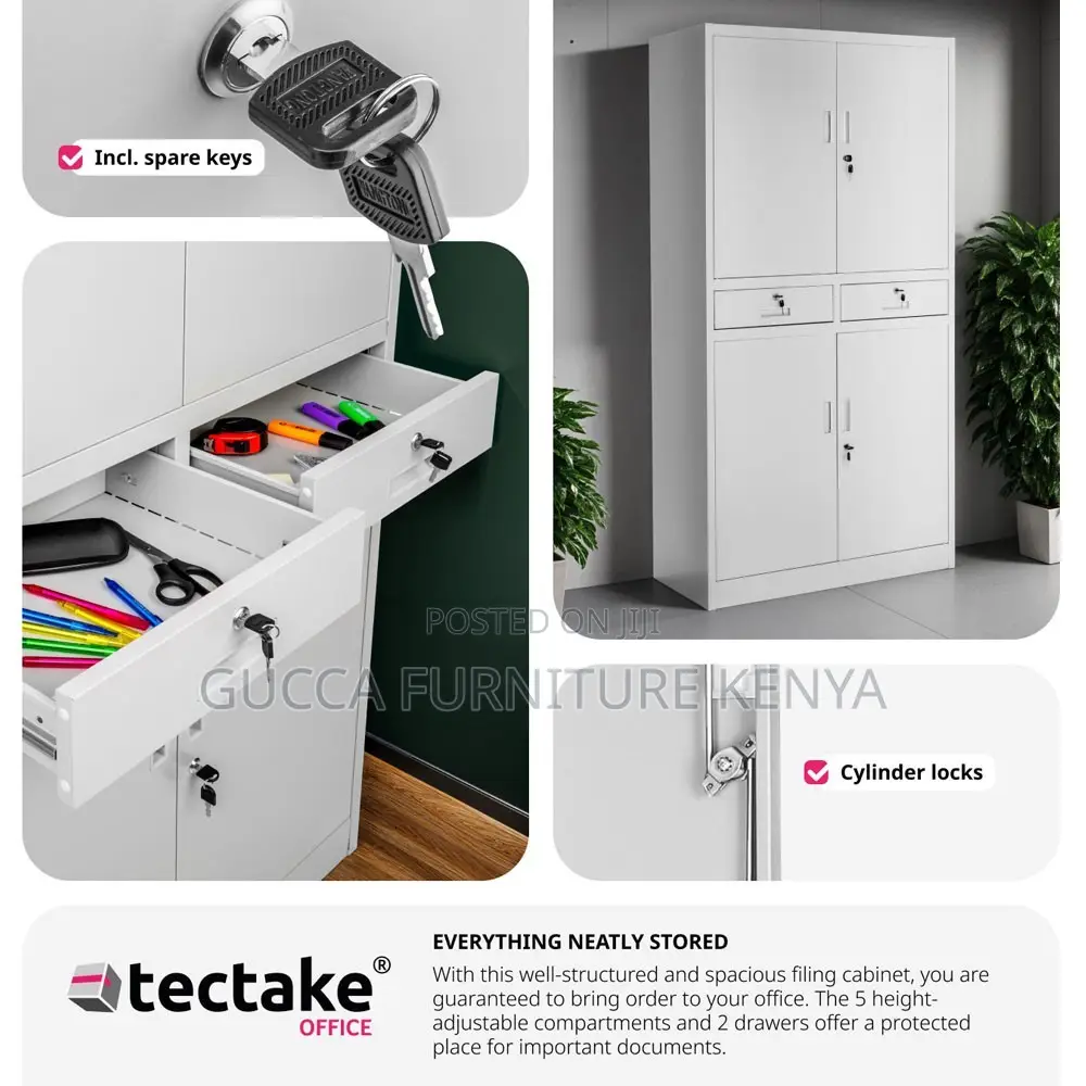 4 Door 2 Drawer Light Grey Filing Cabinet