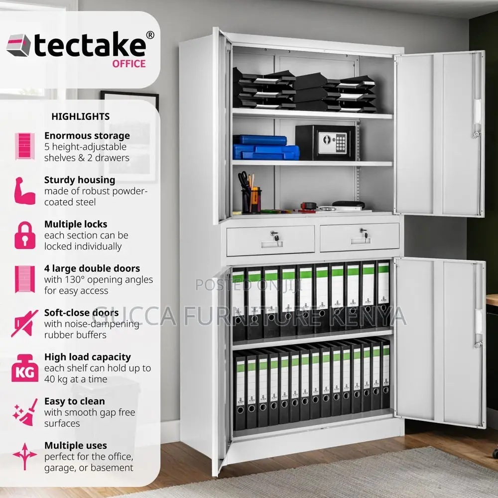 4 Door 2 Drawer Light Grey Filing Cabinet