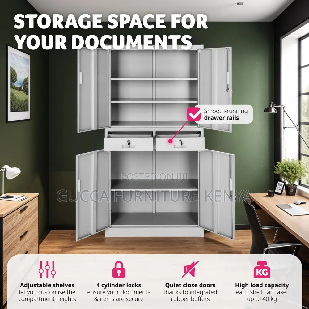 4 Door 2 Drawer Light Grey Filing Cabinet