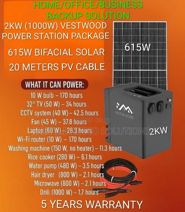 2kw (1000w)Vestwood Power Station 615w Solar Office,Home Business Kit