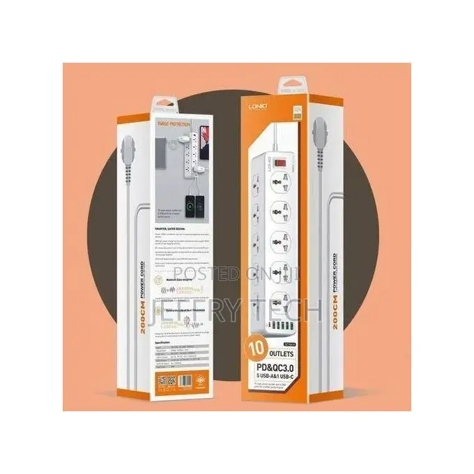 Ldnio 10-Hole Power Strip With 5 Usb Ports - White