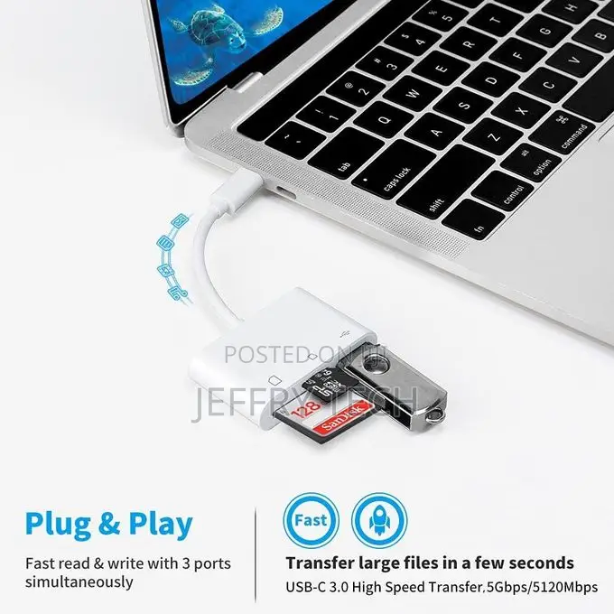 Otg 3-in-1 Type-C to Micro Sd/Tf Memory Card Reader With Usb 3.0 Port