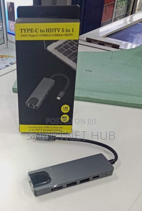 Compact Usb-C 5 in 1 Hub for Laptop - Hdmi Lan Usb 3.0