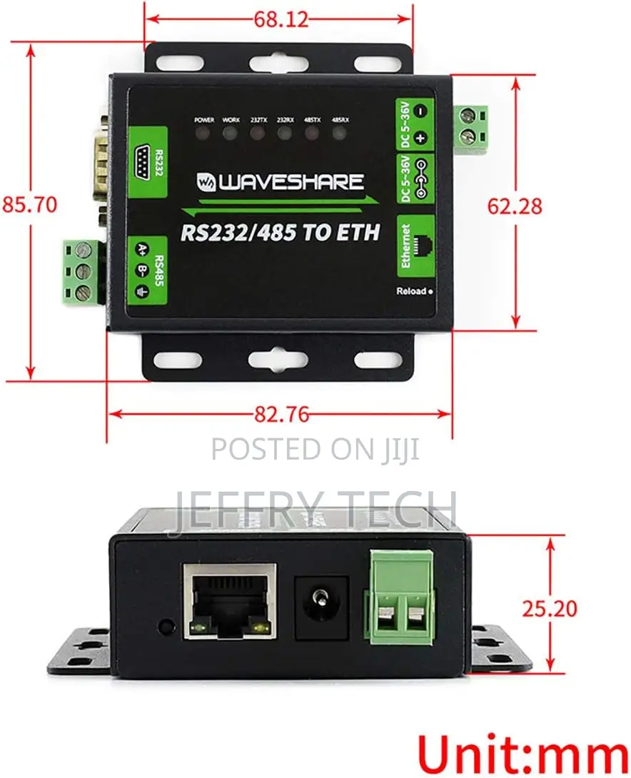 Rs485 - Ethernet Converter, Dual Serial Port, Bi-Directional Transmist
