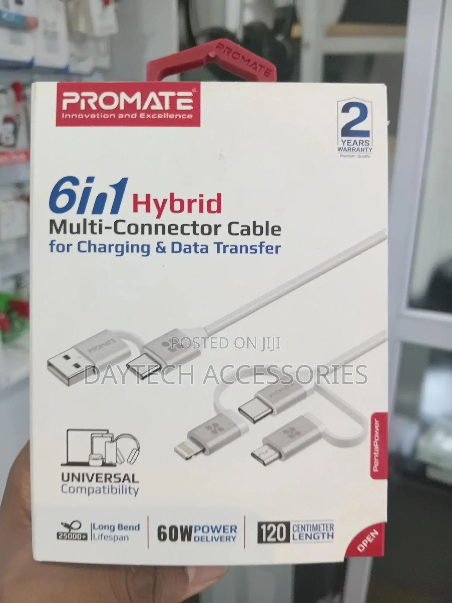 Promate Pentapower 6-in-1 Hybrid Multi-Connector Charging Cable.