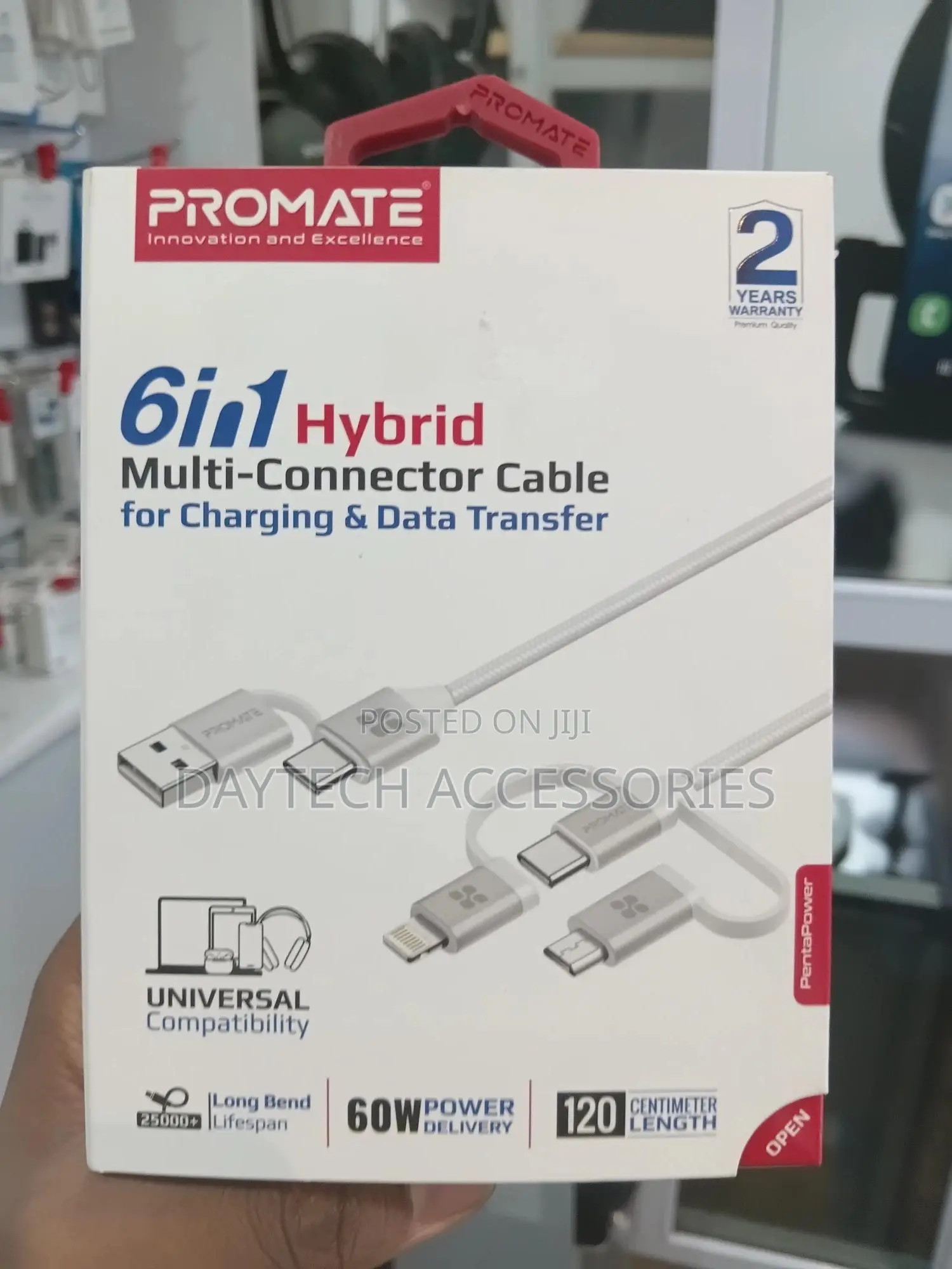 Promate Pentapower 6-in-1 Hybrid Multi-Connector Charging Cable.