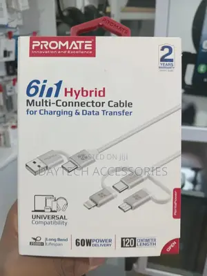 Promate Pentapower 6-in-1 Hybrid Multi-Connector Charging Cable.