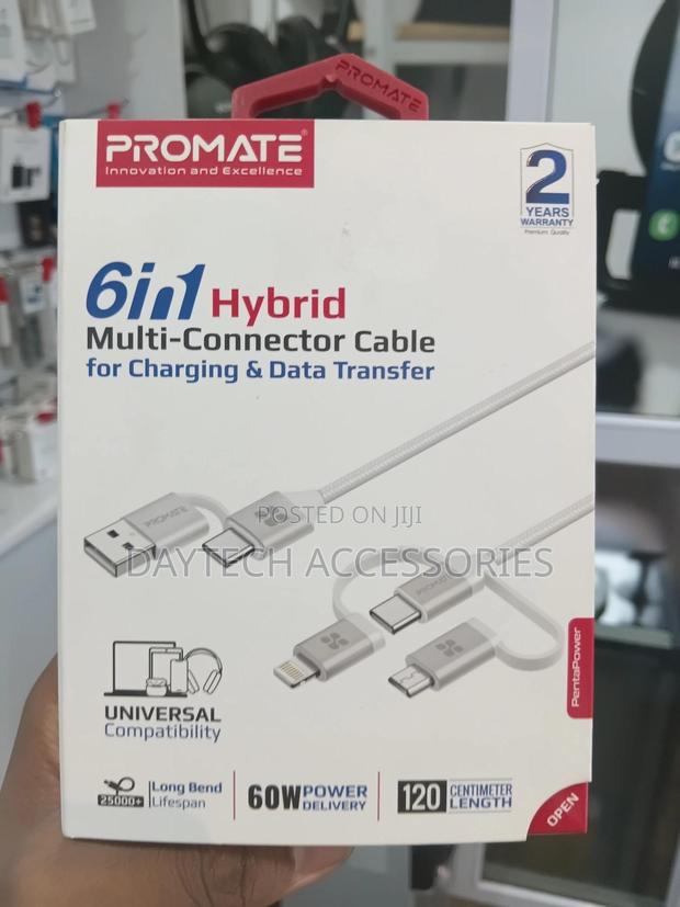 Promate Pentapower 6-in-1 Hybrid Multi-Connector Charging Cable. - thumbnail 2