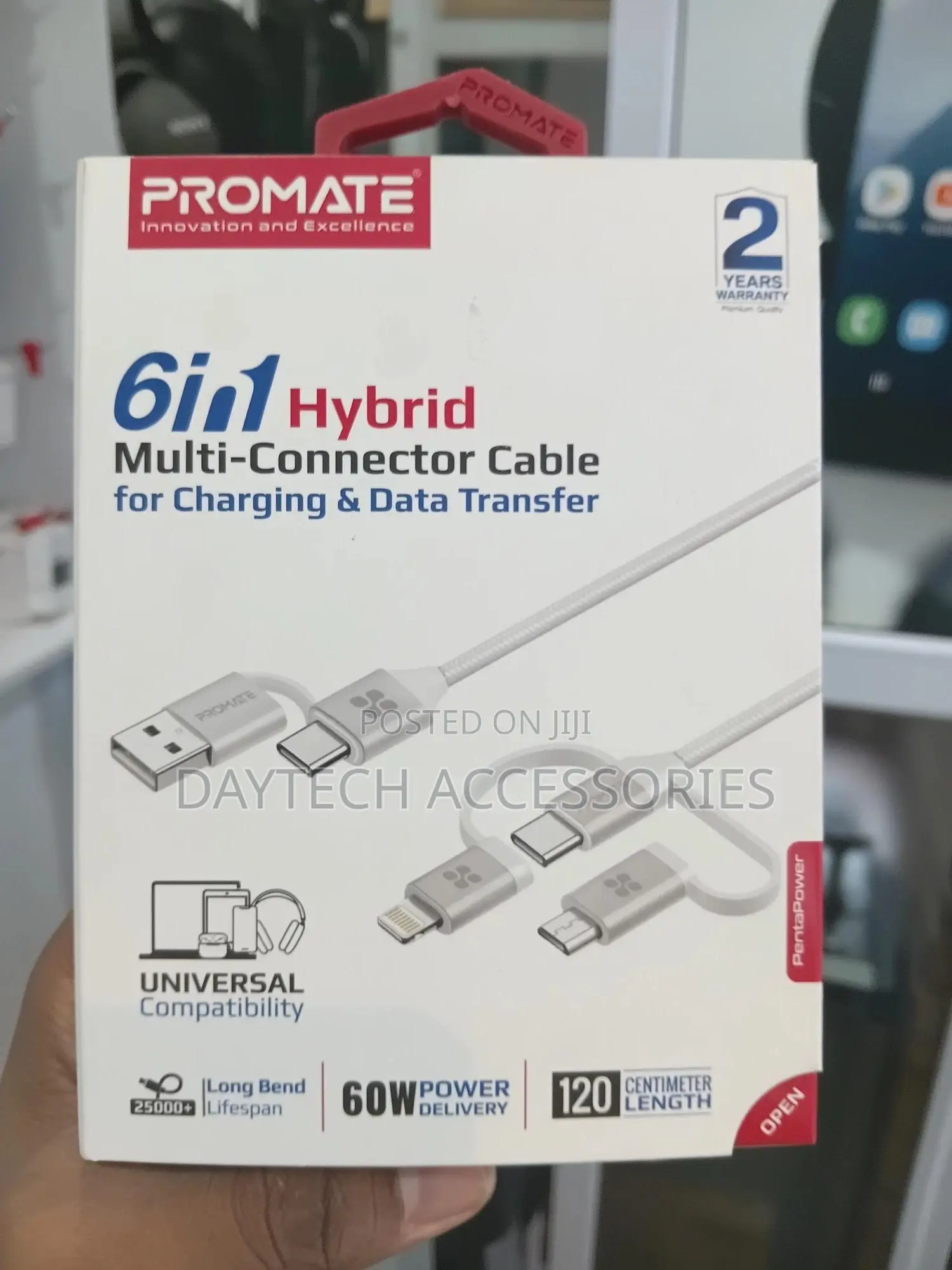Promate Pentapower 6-in-1 Hybrid Multi-Connector Charging Cable.