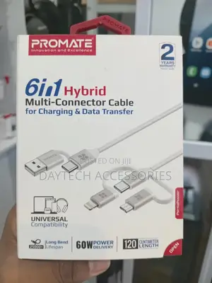 Promate Pentapower 6-in-1 Hybrid Multi-Connector Charging Cable.