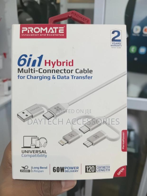 Promate Pentapower 6-in-1 Hybrid Multi-Connector Charging Cable. - thumbnail 3