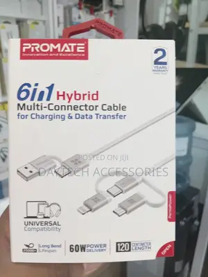 Promate Pentapower 6-in-1 Hybrid Cable for Charging Data Transfer