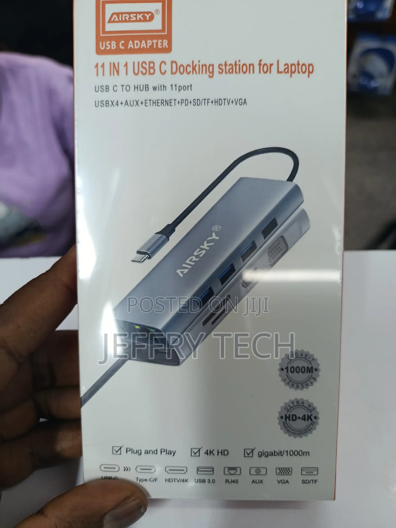 Airsky Usb C Hub, a 11-in-1 Docking Station Designed for Laptops.