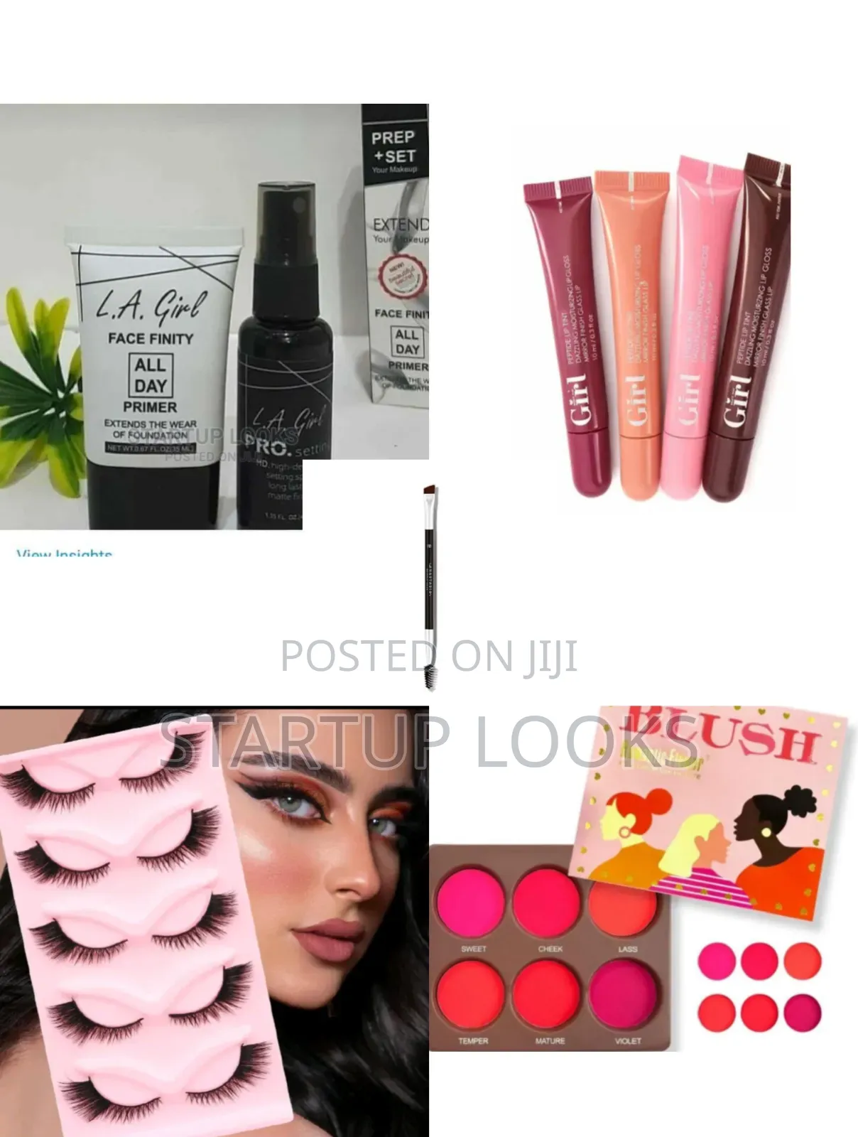 Primer, Setting Spray, Brow Brush, 4pcs Lip Gloss, Eyelashes, Blush