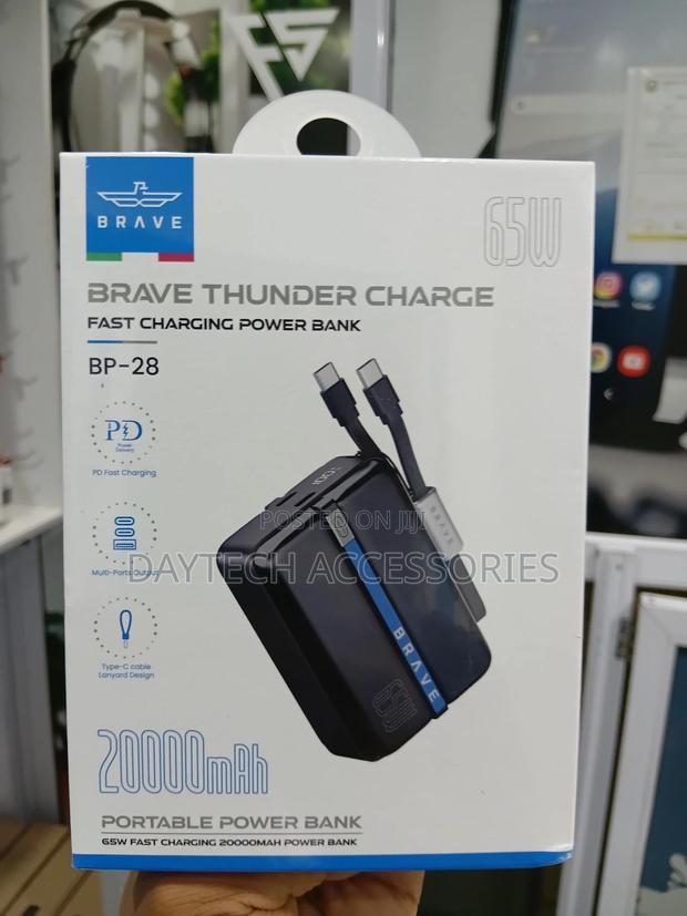 Brave Thunder Fast Charging 20000mah Power Bank With Type C Cable. - main view