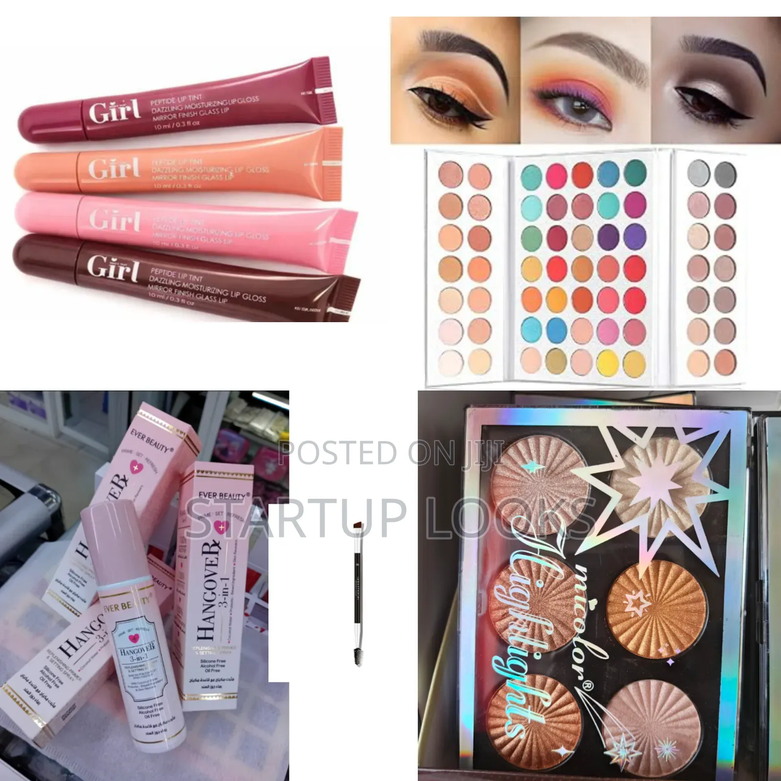 Hangover Settingspray,Eyeshadow Palette,4pcs Lipgloss,Brush,Highligter