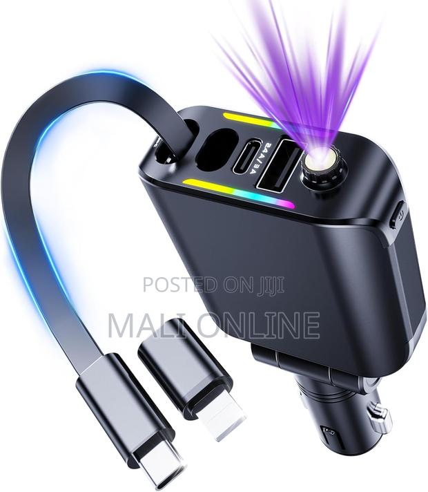 120w Retractable Car Charger 4-in-1 Fast Charging Usb C Usb a Type-C