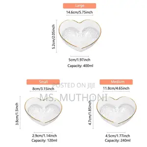 3 PCS Love  Shaped Golden Trim Hammered Pattern Glass Salad Bowls