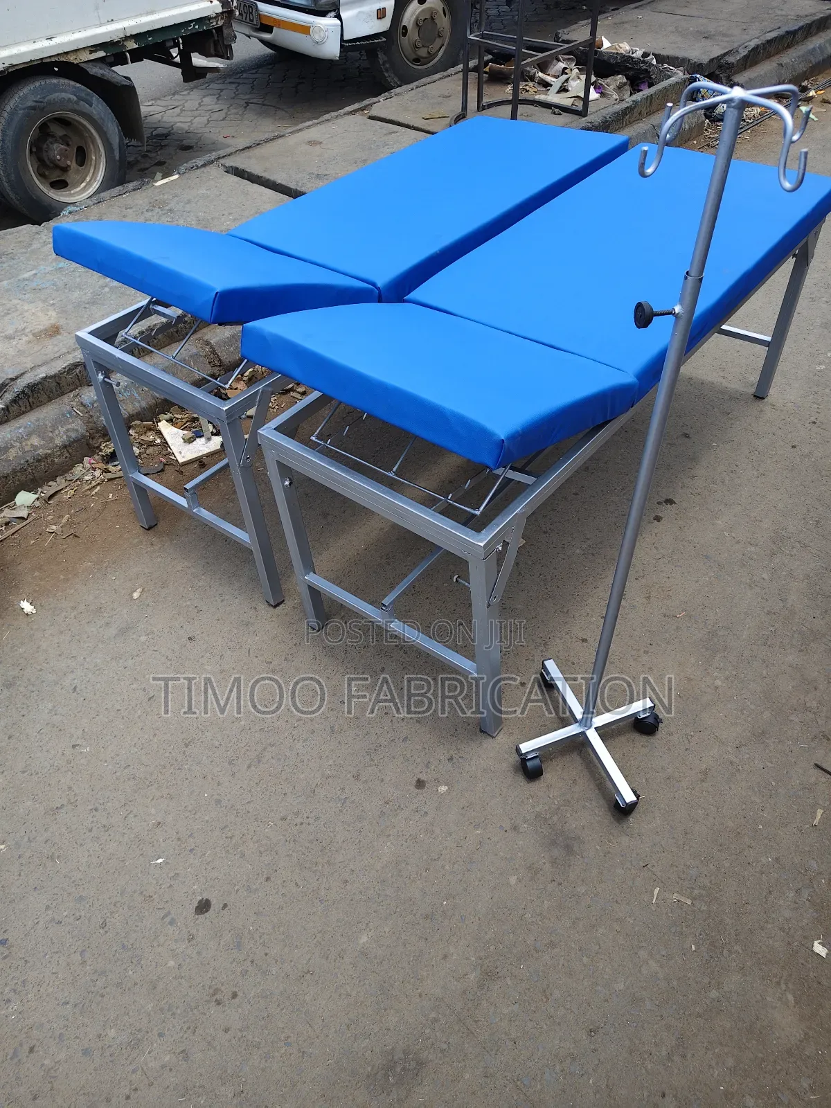 Examination Couch Bed Blue and Drip Stand