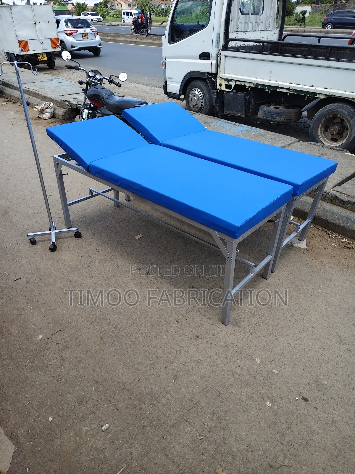 Examination Couch Bed Blue and Drip Stand