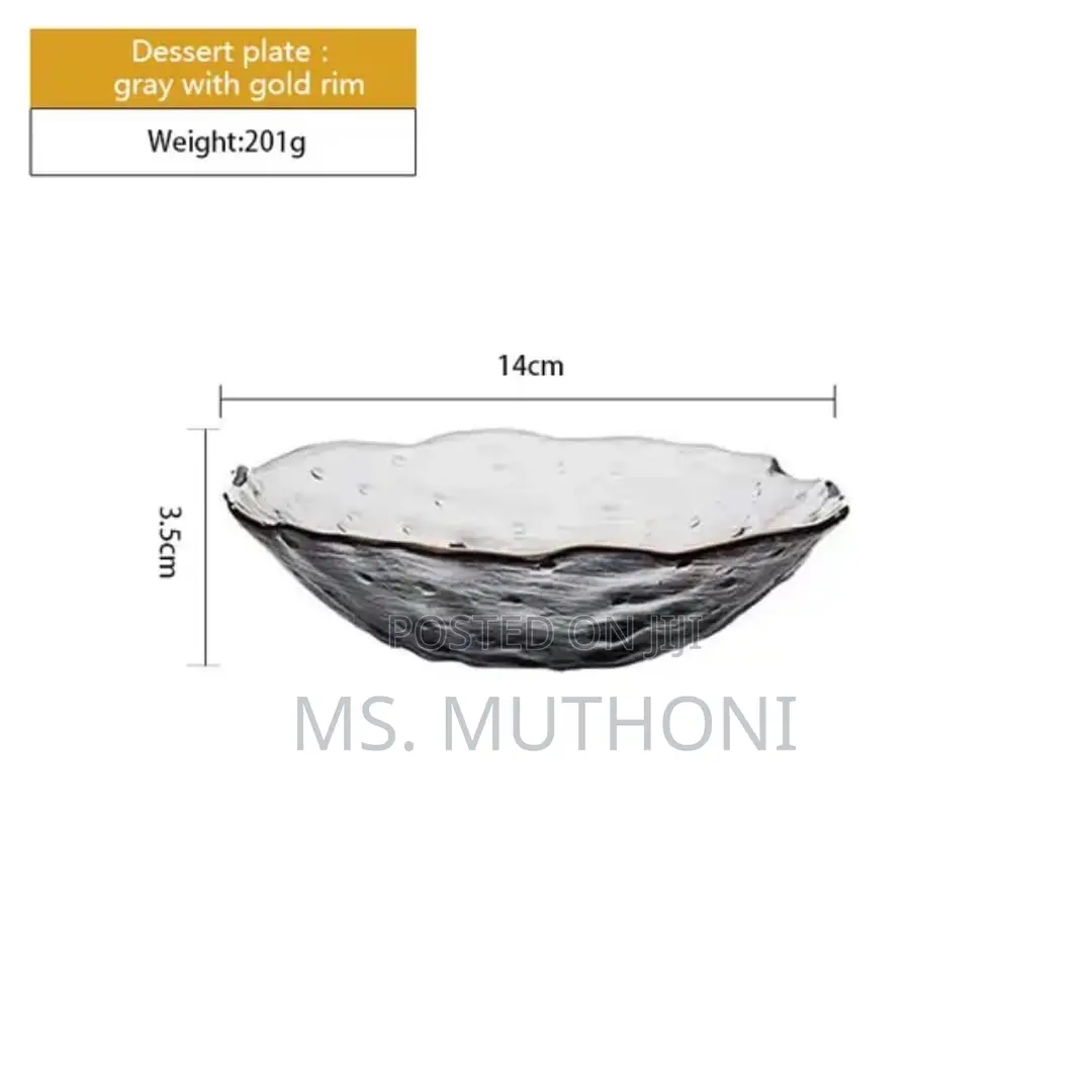 3 PCS Irregular Glacier / Hammered Glass Plate Set With a Gold-Rim