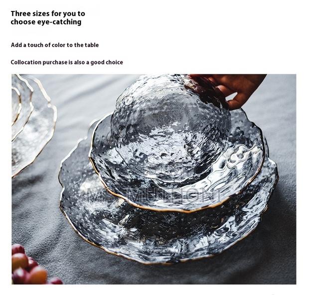 3 PCS Irregular Glacier / Hammered Glass Plate Set With a Gold-Rim - thumbnail 5
