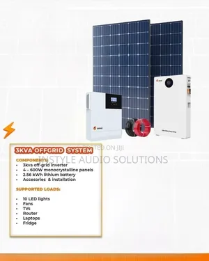 3kva Hybrid Inverter - 2.56kwh Lithium Battery - (4)600w Solar Panels