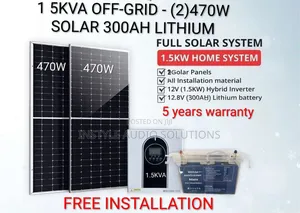 1.5kva Offgrid System - 300ah Lithium Ion - (2)470w Solar Panels