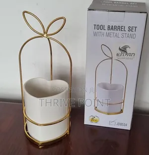 Love Shape Ceramic Tool Barrel Set Gold Or Silver Metal Stand