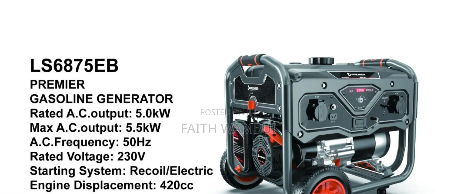5.0kw Premier Gasoline Generator/Recoil*Electric Starter