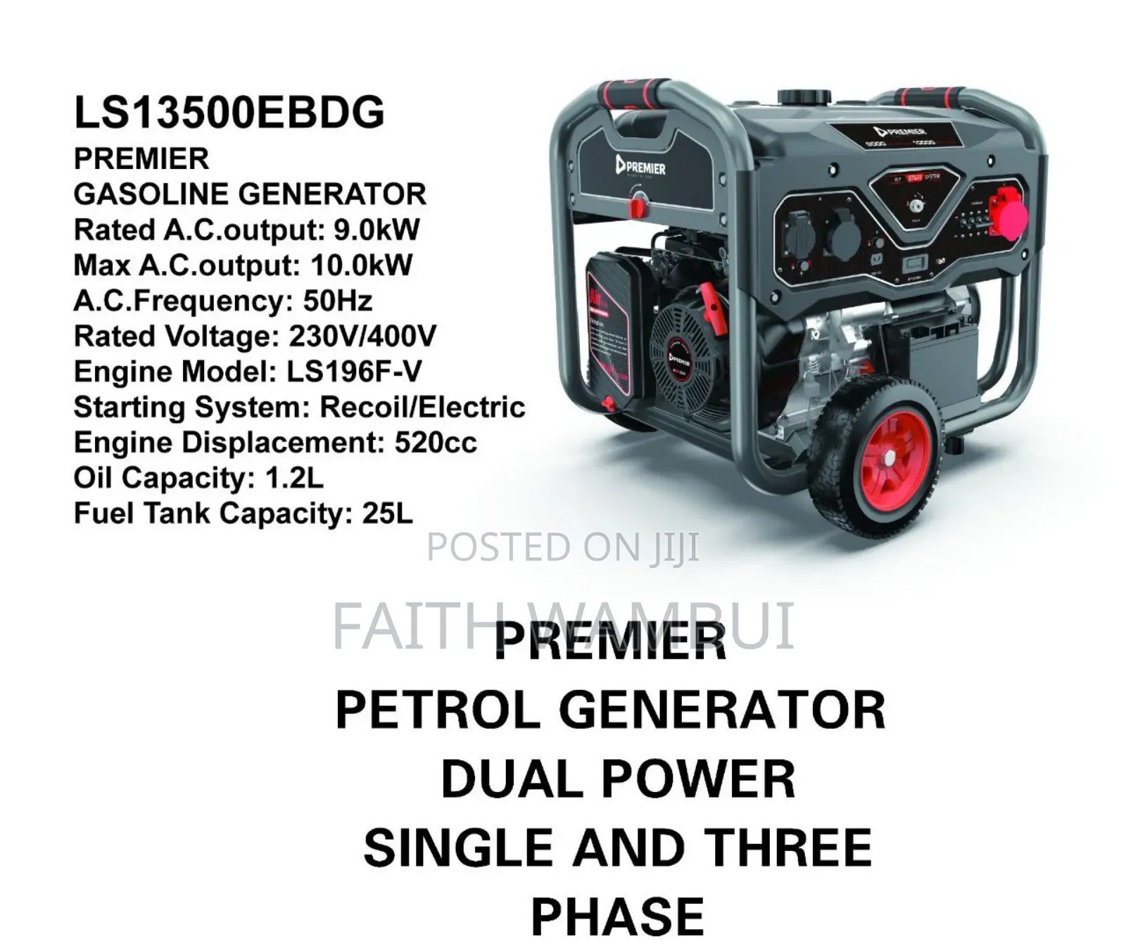 520cc Original Premier Petrol Generator/Dual Power Single Three Phase