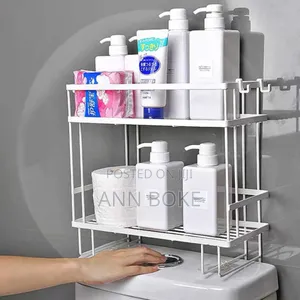 Toilet Top Metallic 2 Layer Over Toilet Storage Shelf