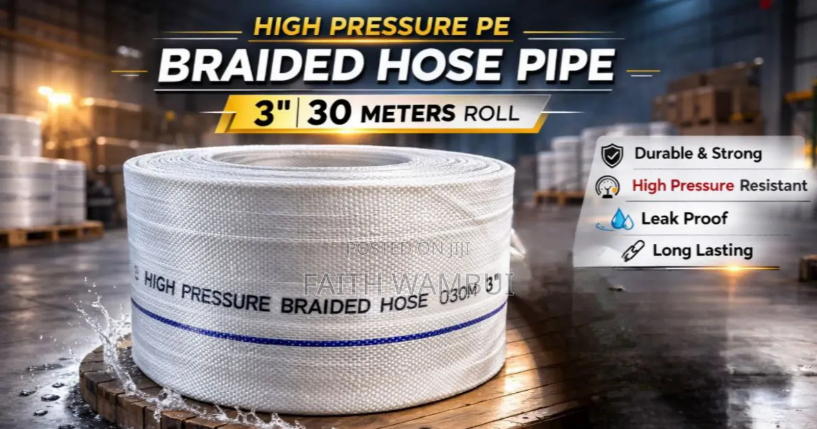 3 Inch 30 Meter High Pressure Braided Hose Canvas Pipe