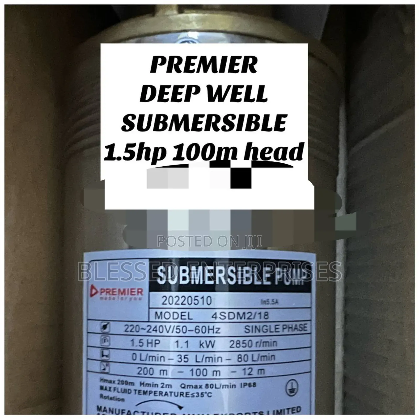 Premier Deep Well 1.5hp 100 Meters Head